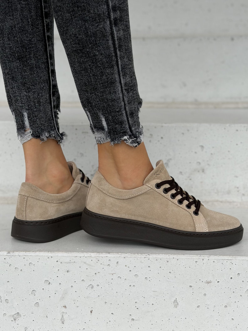 Lekkie skórzane trampki KAZADII LAVEN BEIGE polska produkcja - obrazek 7