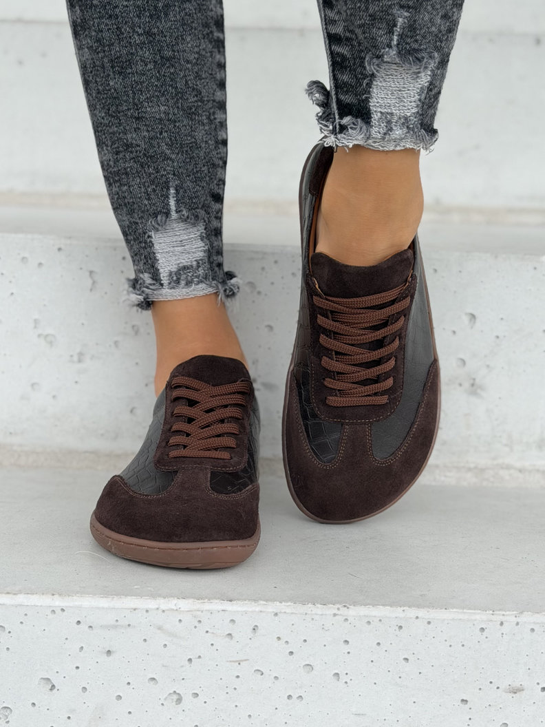 Lekkie skórzane trampki barefoot KAZADII ZAVEN CHOCO polska produkcja - obrazek 3