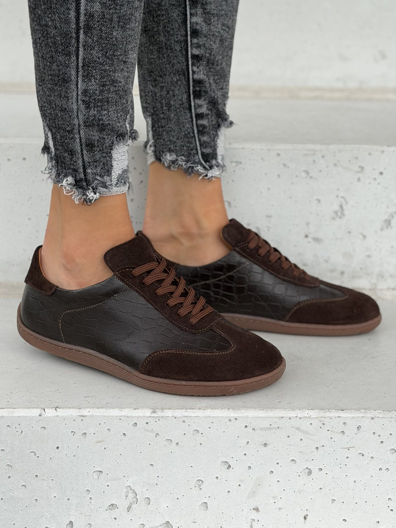 Lekkie skórzane trampki barefoot KAZADII ZAVEN CHOCO polska produkcja - obrazek 7