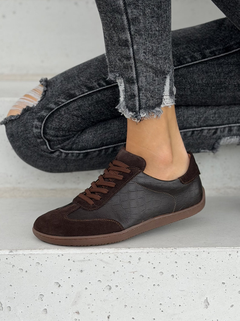 Lekkie skórzane trampki barefoot KAZADII ZAVEN CHOCO polska produkcja