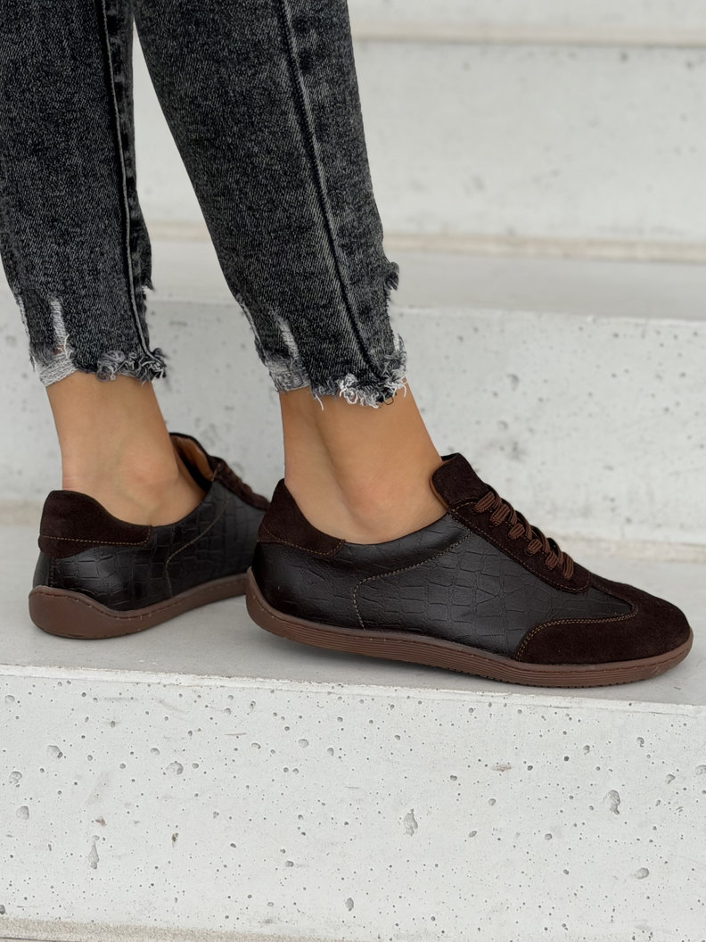 Lekkie skórzane trampki barefoot KAZADII ZAVEN CHOCO polska produkcja - obrazek 4