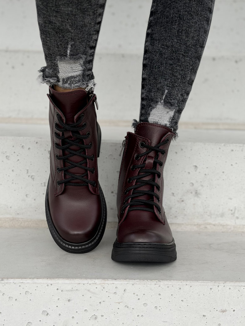 Ocieplane skórzane botki MARONA BURGUNDY - obrazek 5