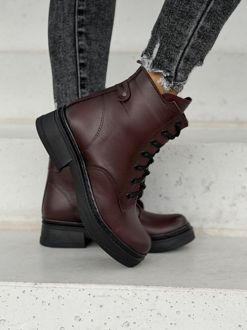 Ocieplane skórzane botki MARONA BURGUNDY - obrazek 7