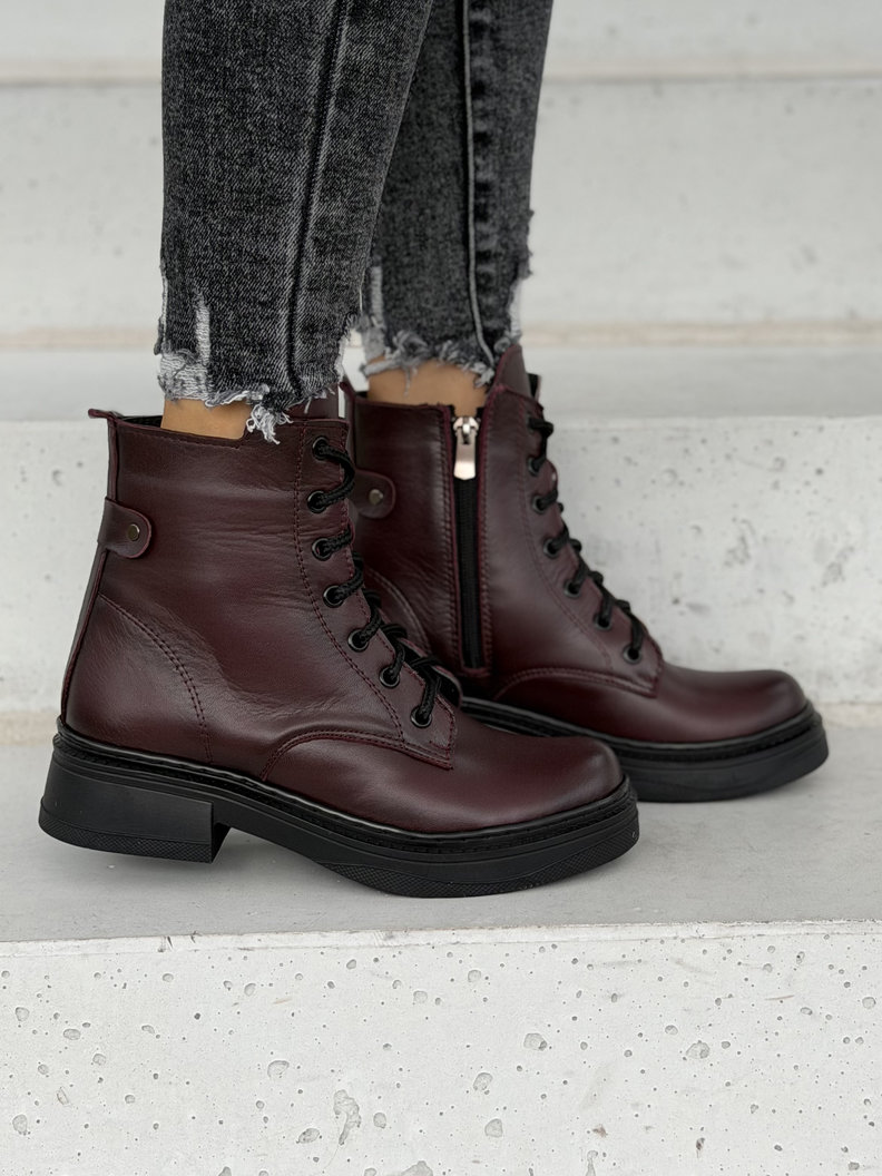 Ocieplane skórzane botki MARONA BURGUNDY - obrazek 8