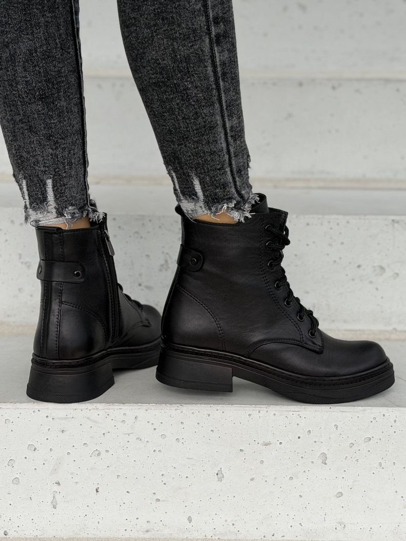 Ocieplane skórzane botki MARONA BLACK - obrazek 7