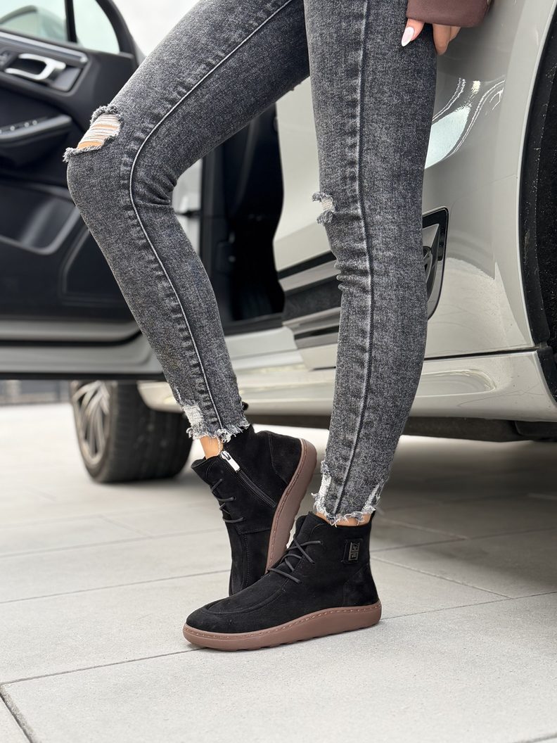Skórzane ocieplane botki barefoot KAZADII LAREVIA BLACK SUEDE polska produkcja - obrazek 7