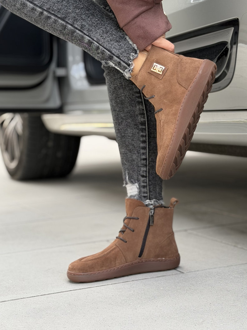 Skórzane ocieplane botki barefoot KAZADII LAREVIA CAMEL polska produkcja - obrazek 3