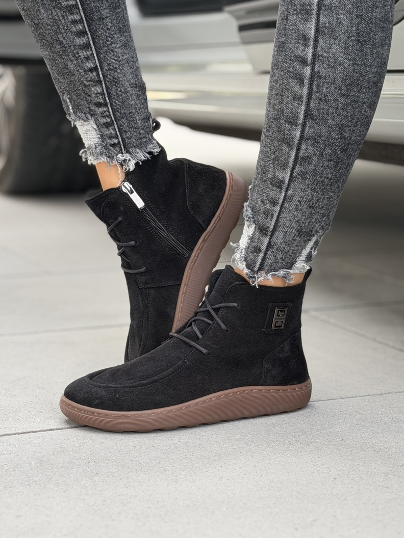 Skórzane ocieplane botki barefoot KAZADII LAREVIA BLACK SUEDE polska produkcja - obrazek 3