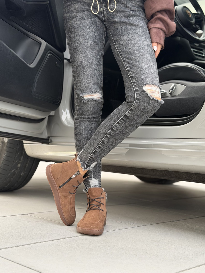 Skórzane ocieplane botki barefoot KAZADII LAREVIA CAMEL polska produkcja - obrazek 4
