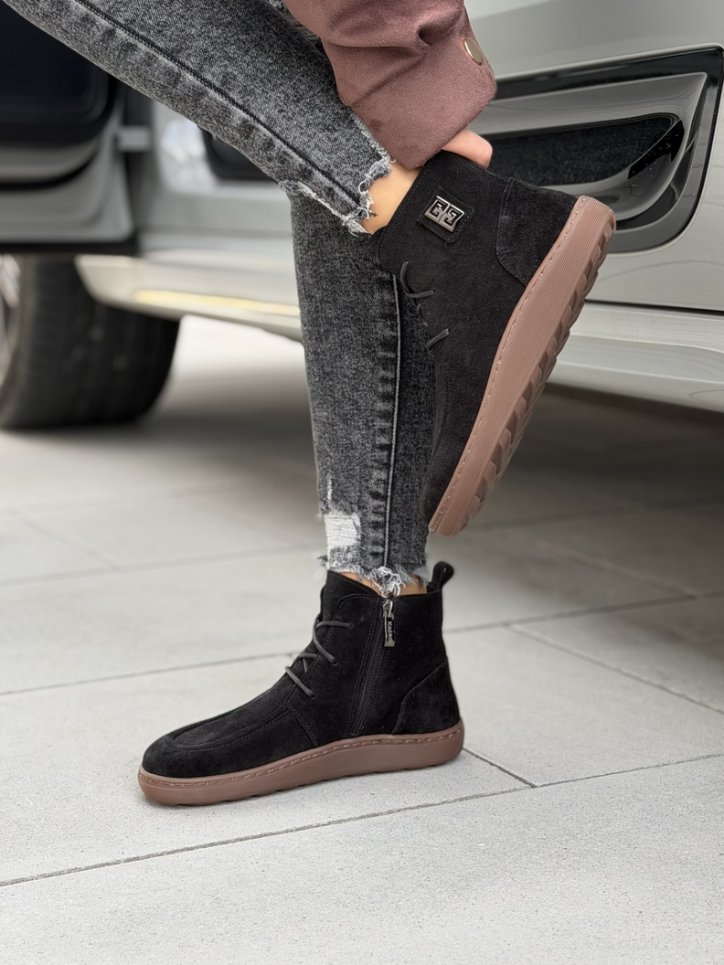 Skórzane ocieplane botki barefoot KAZADII LAREVIA BLACK SUEDE polska produkcja - obrazek 4