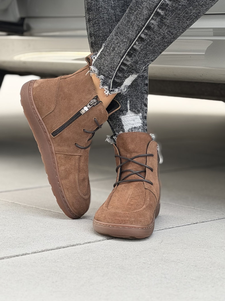 Skórzane ocieplane botki barefoot KAZADII LAREVIA CAMEL polska produkcja - obrazek 5