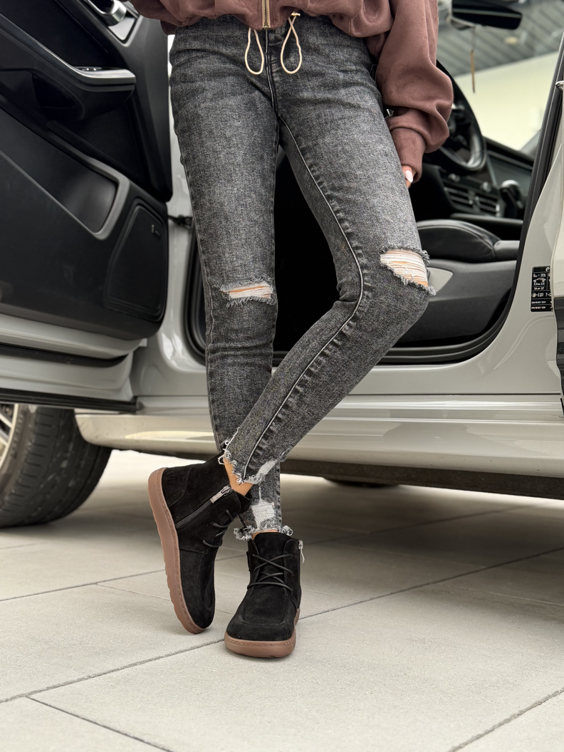 Skórzane ocieplane botki barefoot KAZADII LAREVIA BLACK SUEDE polska produkcja - obrazek 5
