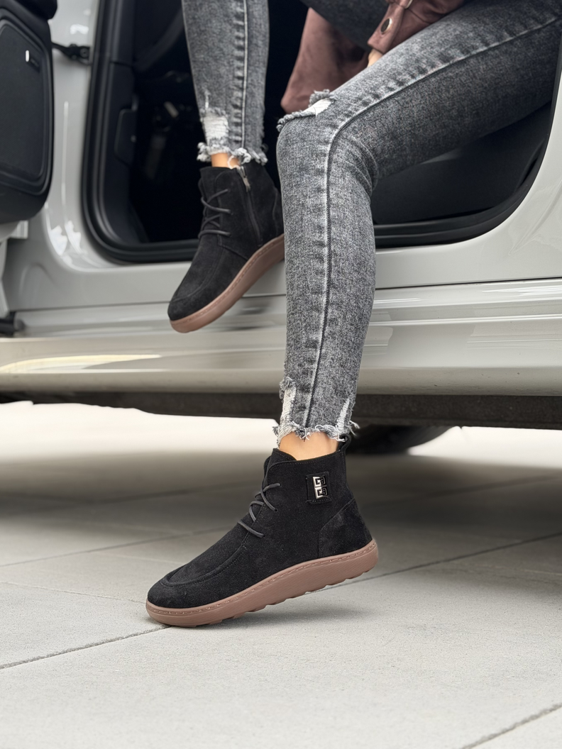Skórzane ocieplane botki barefoot KAZADII LAREVIA BLACK SUEDE polska produkcja