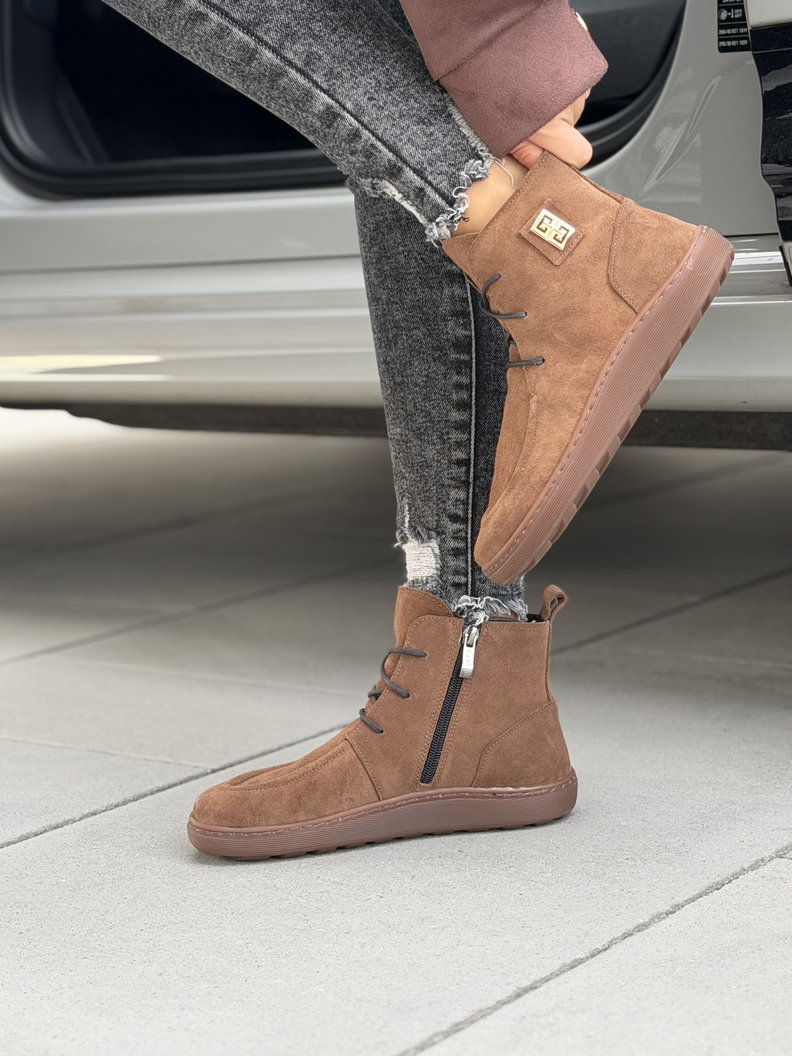 Skórzane ocieplane botki barefoot KAZADII LAREVIA CAMEL polska produkcja - obrazek 7