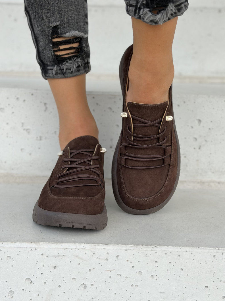 Skórzane półbuty barefoot na lekkiej podeszwie TANORA CHOCO - obrazek 7