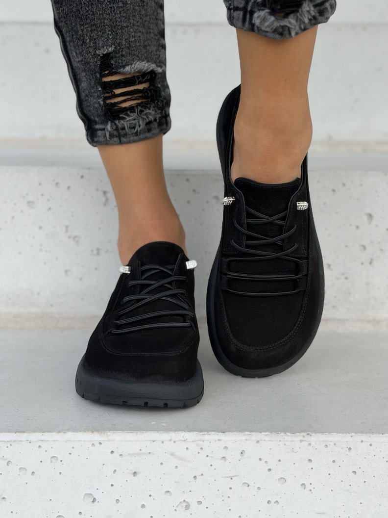 Skórzane półbuty barefoot na lekkiej podeszwie TANORA BLACK - obrazek 7
