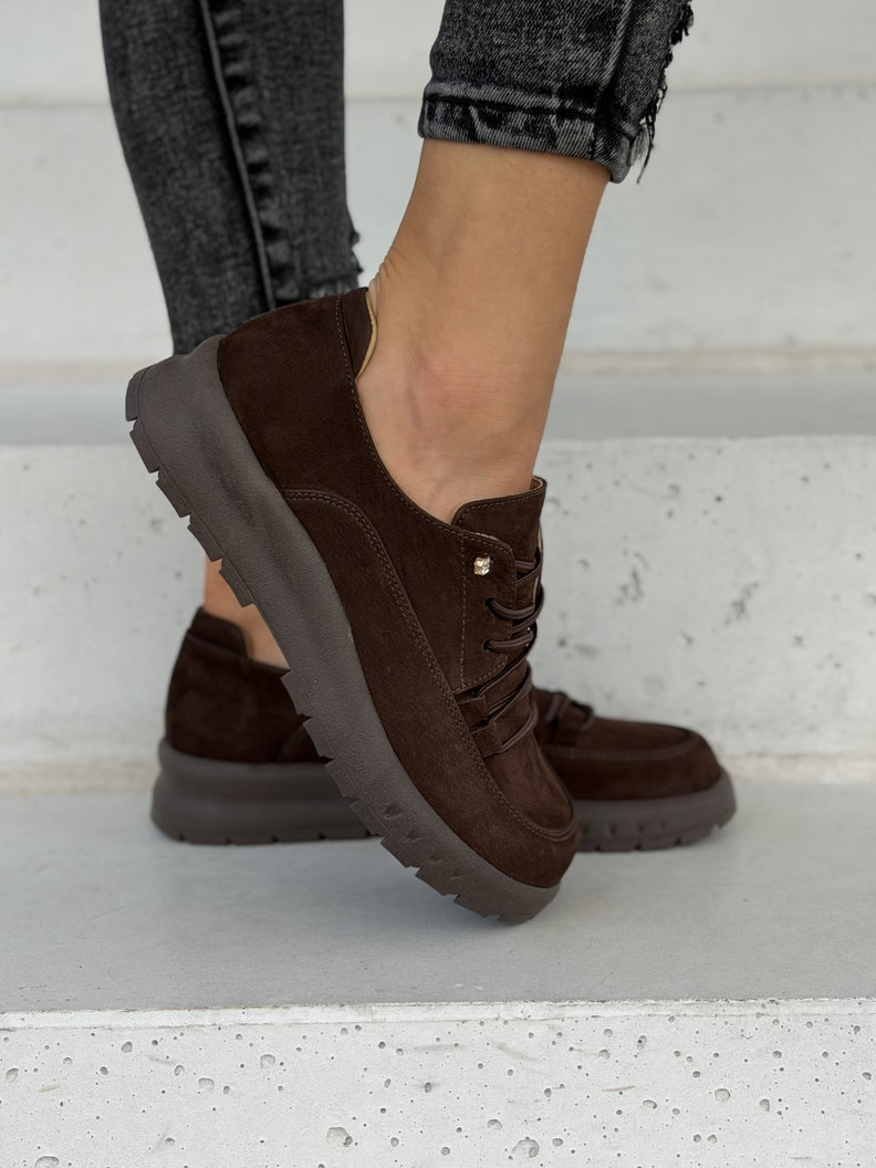 Skórzane półbuty barefoot na lekkiej podeszwie TANORA CHOCO - obrazek 4