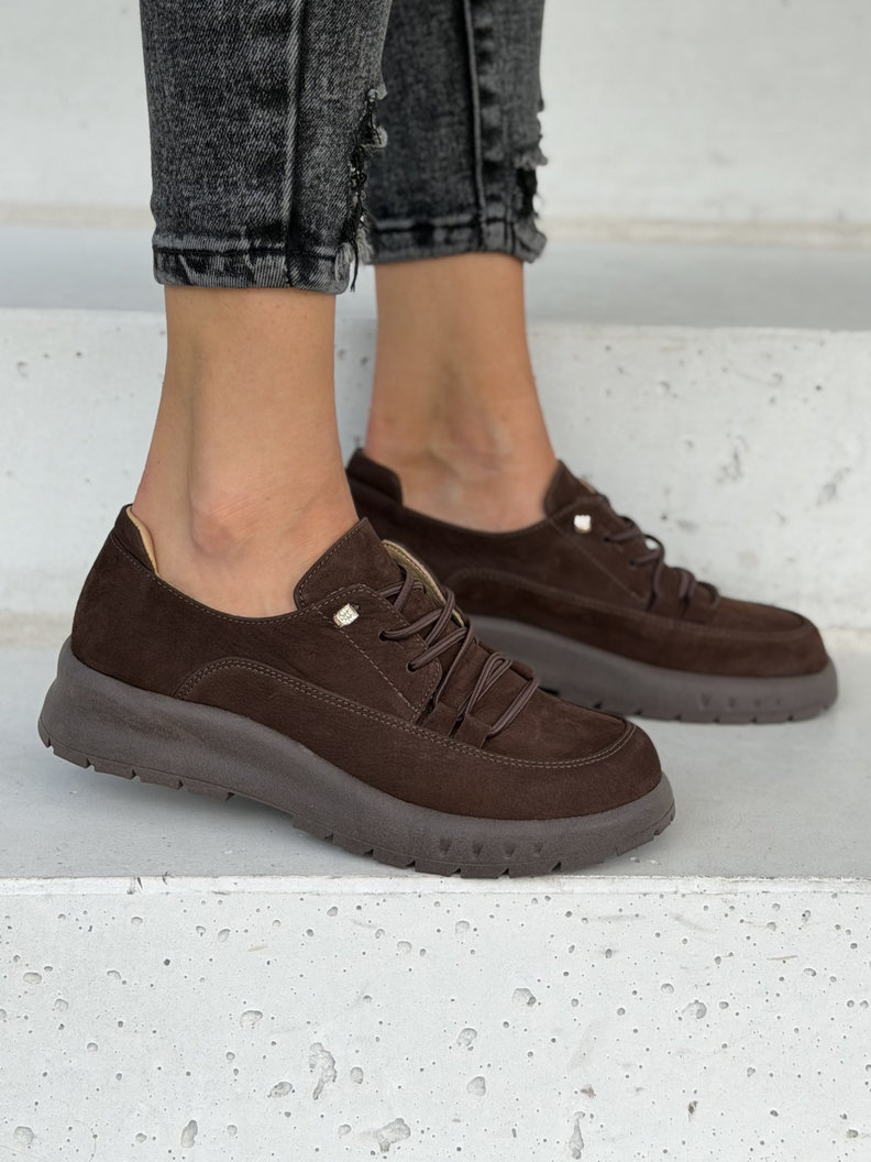 Skórzane półbuty barefoot na lekkiej podeszwie TANORA CHOCO - obrazek 5