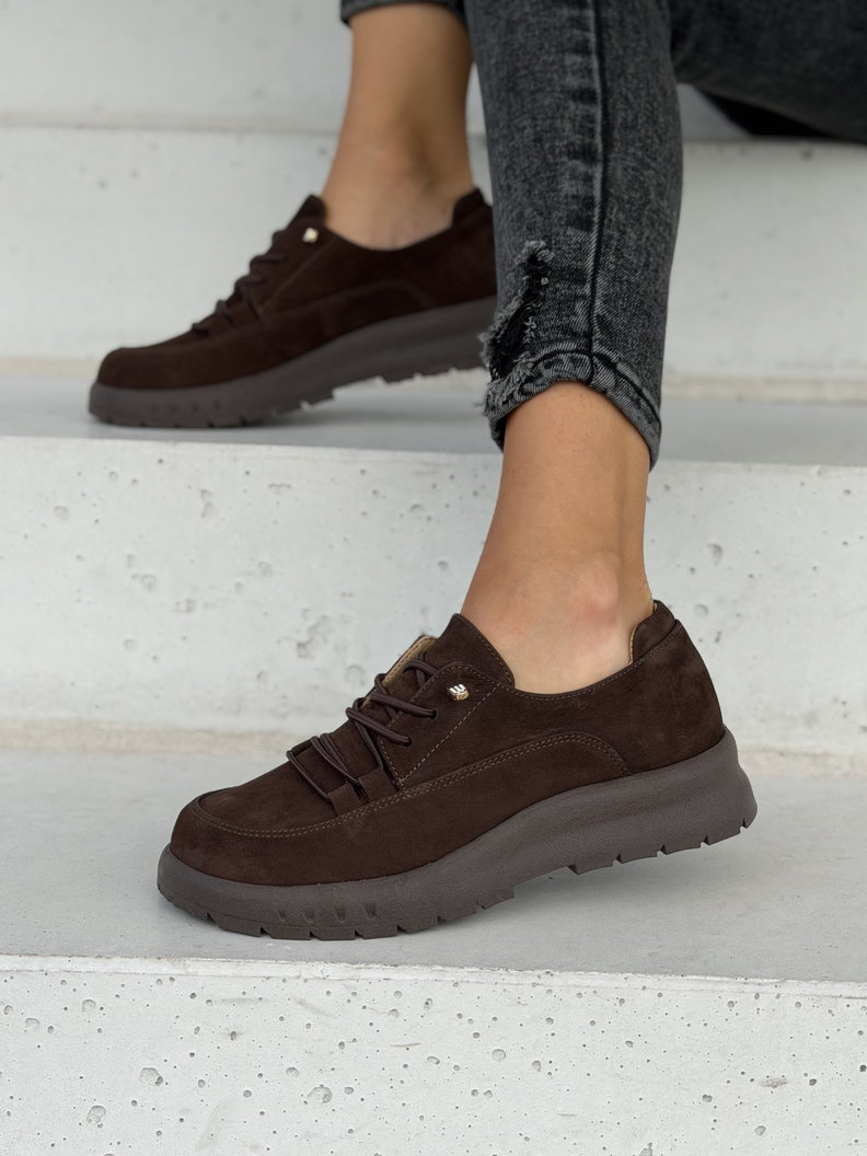 Skórzane półbuty barefoot na lekkiej podeszwie TANORA CHOCO - obrazek 6
