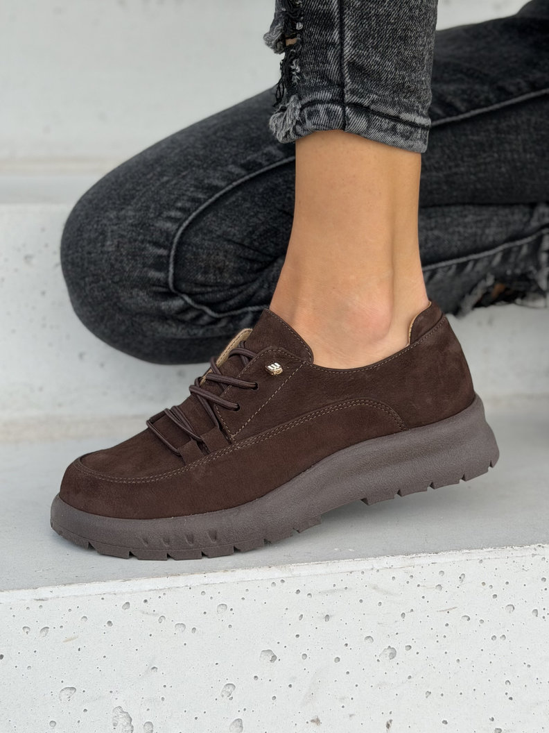 Skórzane półbuty barefoot na lekkiej podeszwie TANORA CHOCO