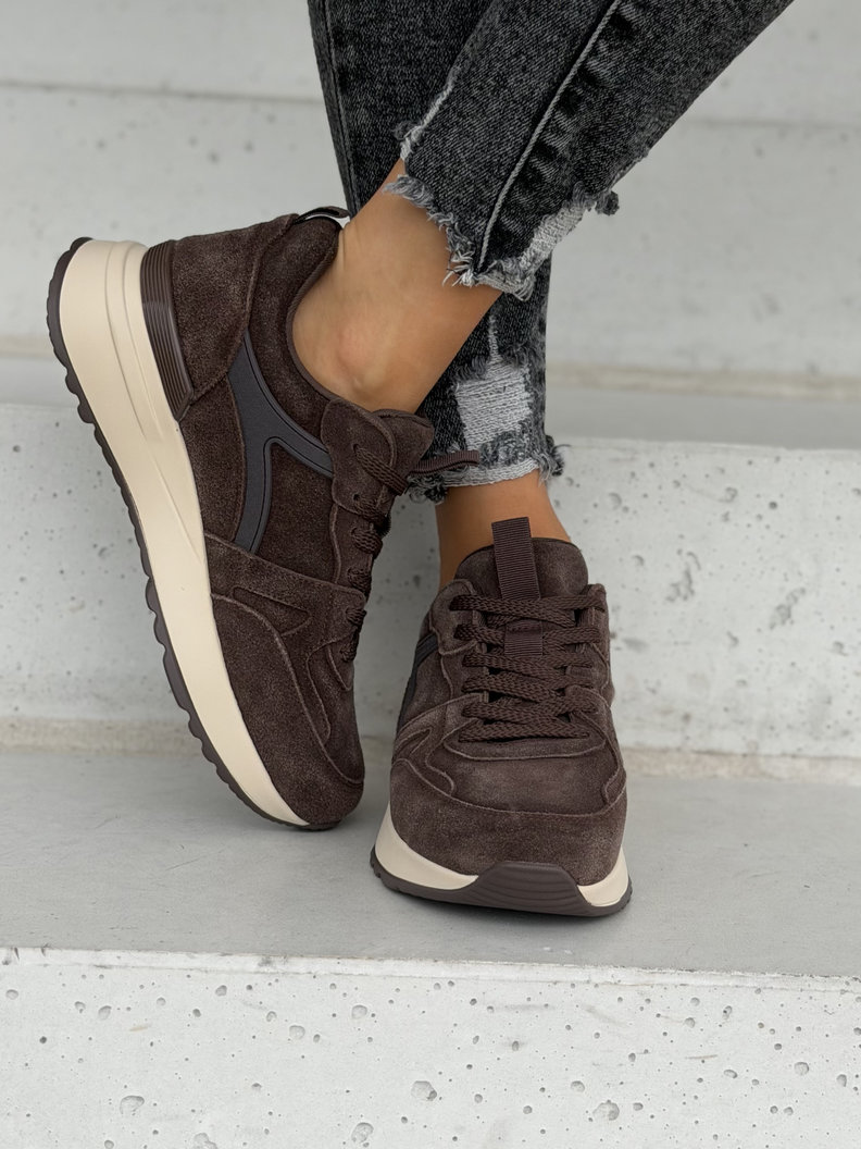 Skórzane sneakersy VELARO CHOCO II na wyższej podeszwie - obrazek 3