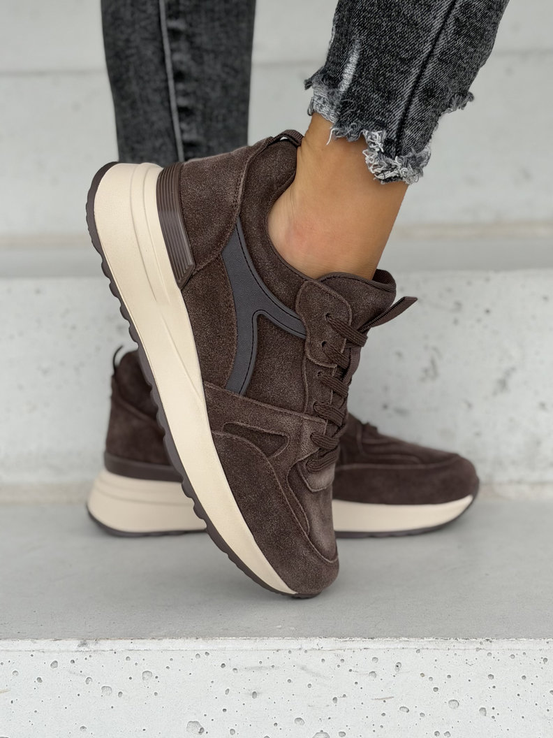 Skórzane sneakersy VELARO CHOCO II na wyższej podeszwie - obrazek 4