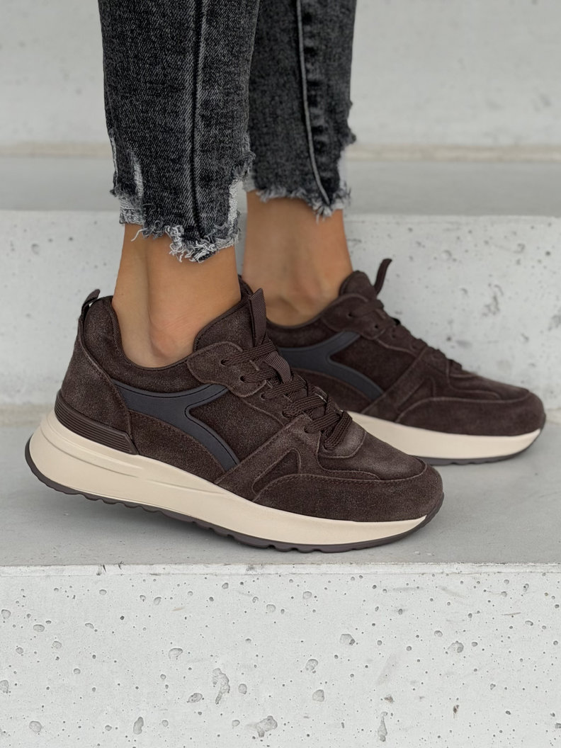 Skórzane sneakersy VELARO CHOCO II na wyższej podeszwie - obrazek 5