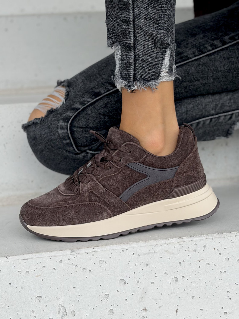 Skórzane sneakersy VELARO CHOCO II na wyższej podeszwie