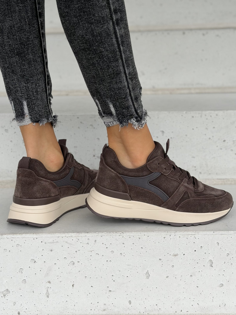 Skórzane sneakersy VELARO CHOCO II na wyższej podeszwie - obrazek 6