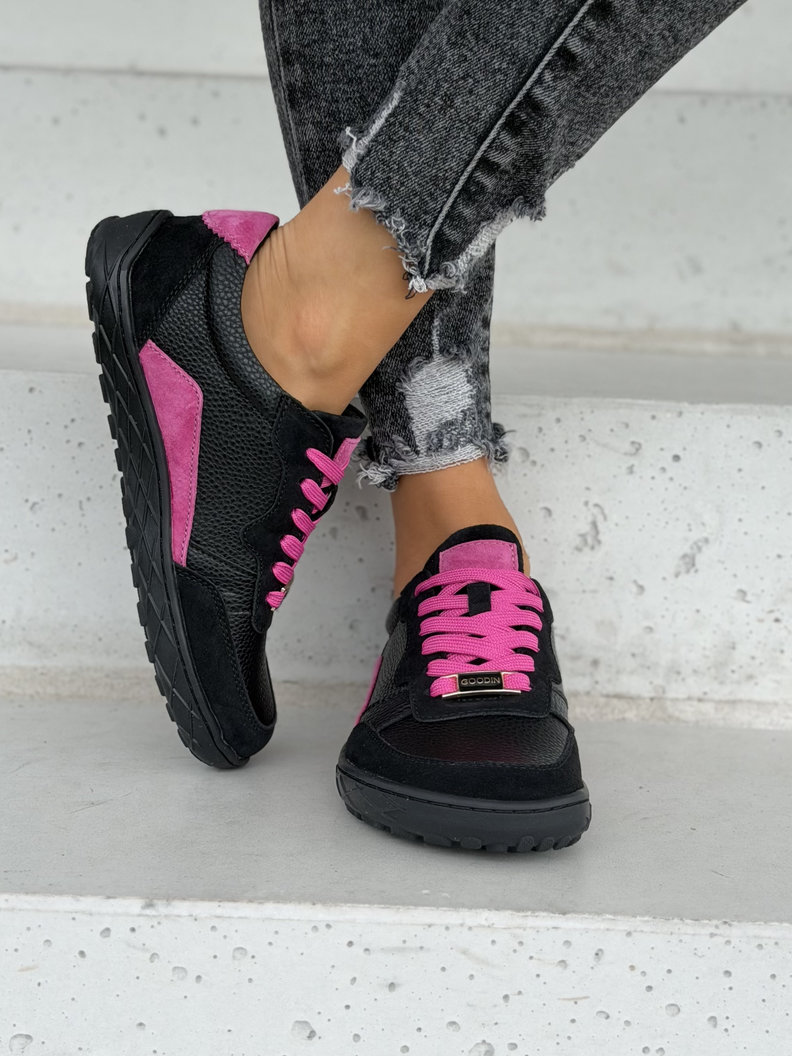 Skórzane trampki barefoot NOLIA FUCHSIA BLACK - obrazek 4