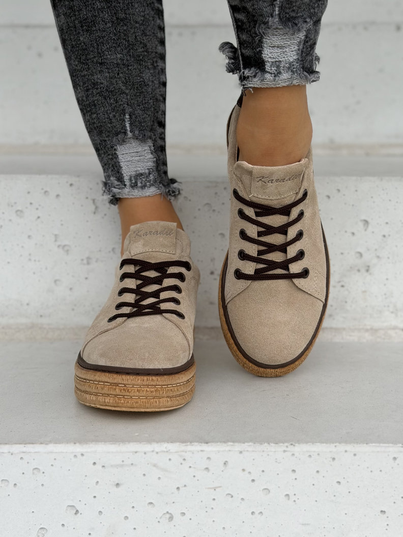 Skórzane trampki na lekkiej wyższej podeszwie KAZADII PORTELLA BEIGE polska produkcja - obrazek 8