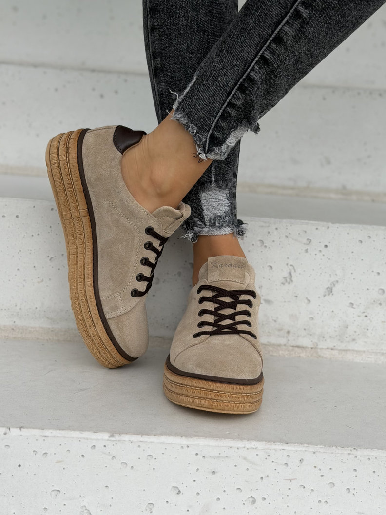 Skórzane trampki na lekkiej wyższej podeszwie KAZADII PORTELLA BEIGE polska produkcja - obrazek 3