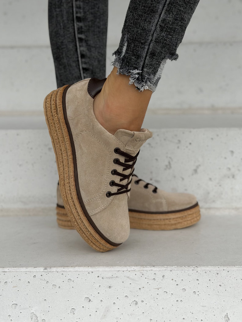 Skórzane trampki na lekkiej wyższej podeszwie KAZADII PORTELLA BEIGE polska produkcja