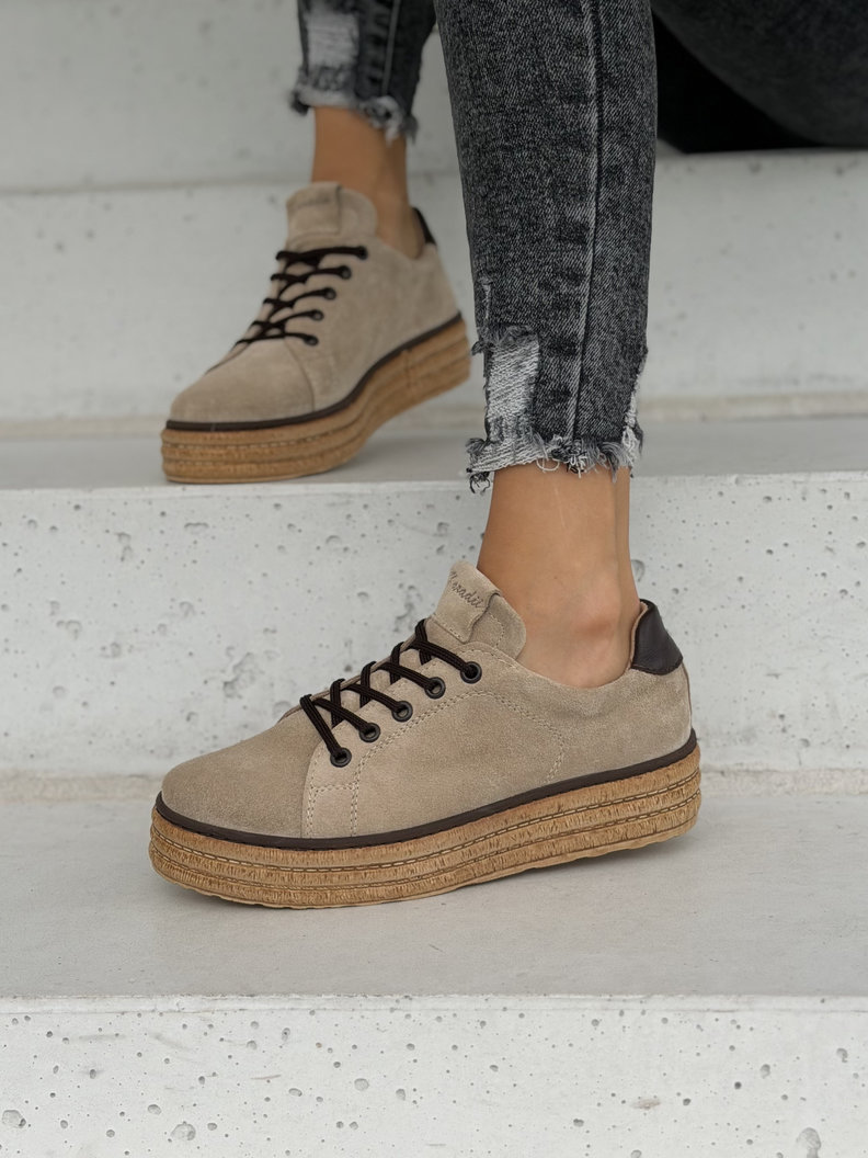 Skórzane trampki na lekkiej wyższej podeszwie KAZADII PORTELLA BEIGE polska produkcja - obrazek 5
