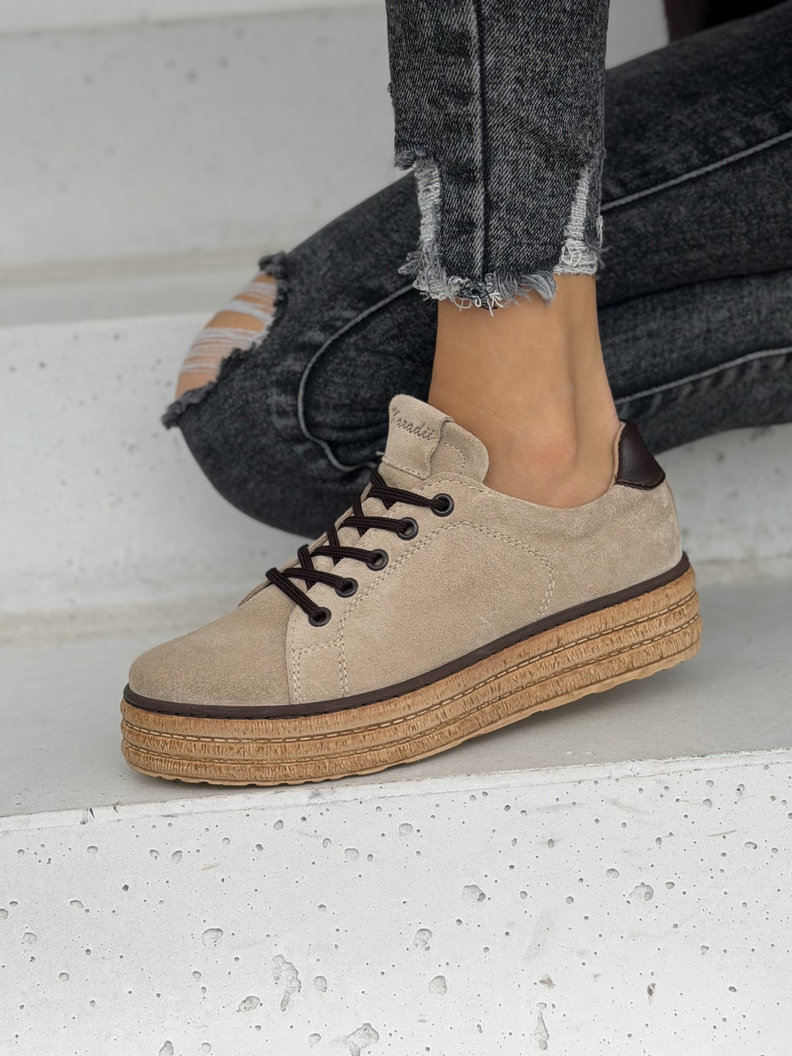 Skórzane trampki na lekkiej wyższej podeszwie KAZADII PORTELLA BEIGE polska produkcja - obrazek 6