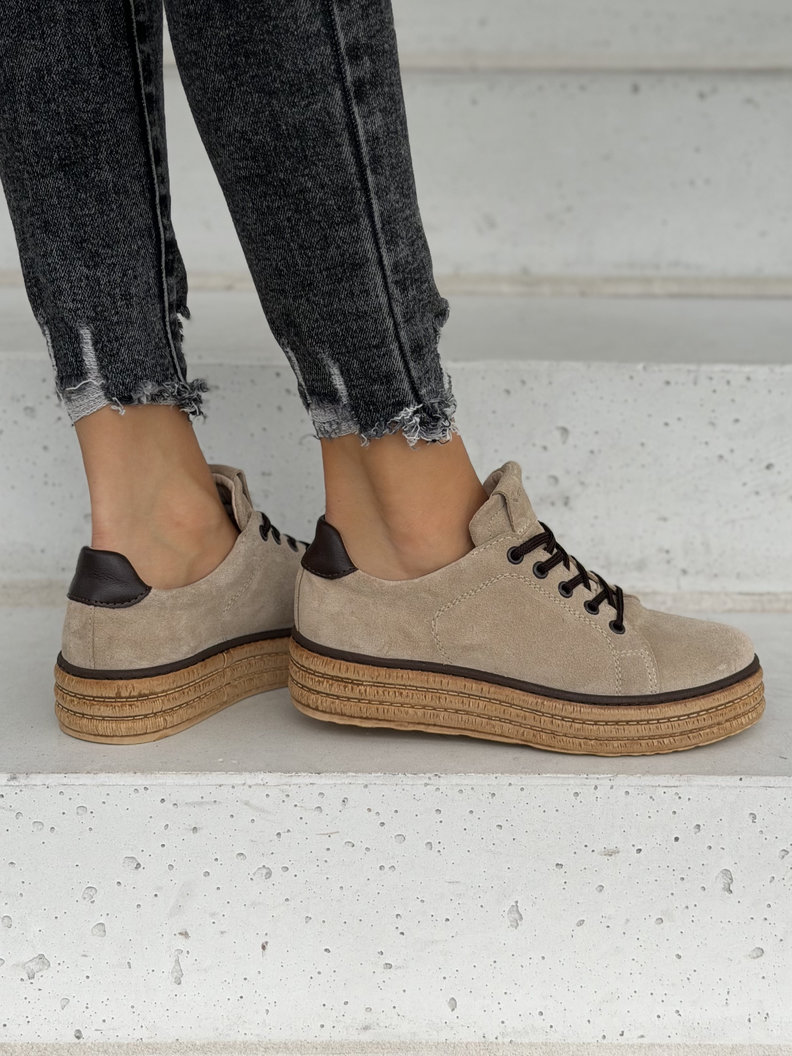 Skórzane trampki na lekkiej wyższej podeszwie KAZADII PORTELLA BEIGE polska produkcja - obrazek 7