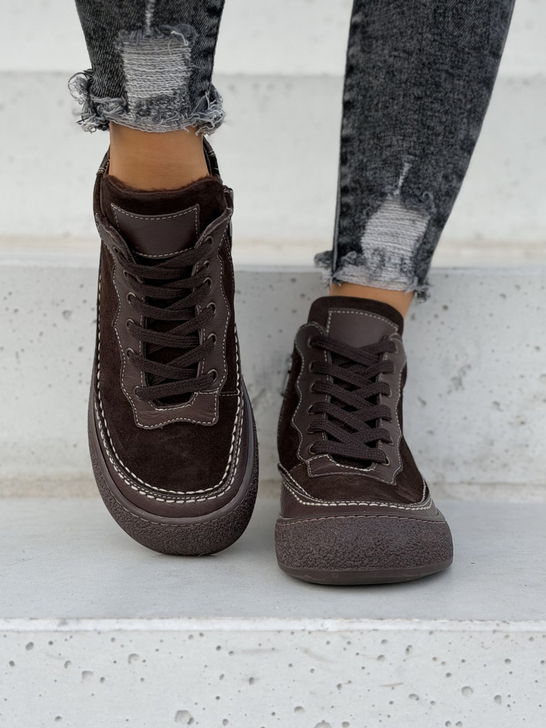Skórane ocieplane sportowe botki BAREFOOT NORVELA CHOCO - obrazek 6