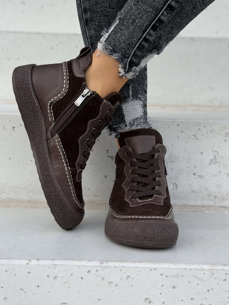 Skórane ocieplane sportowe botki BAREFOOT NORVELA CHOCO - obrazek 5