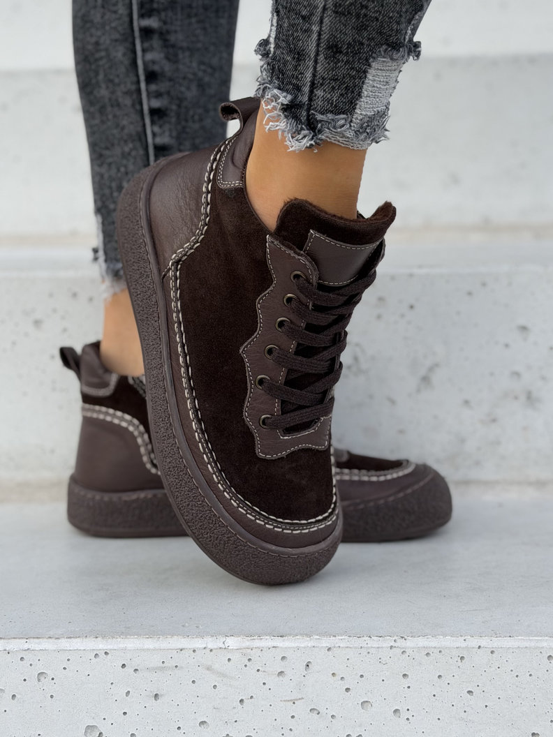 Skórane ocieplane sportowe botki BAREFOOT NORVELA CHOCO