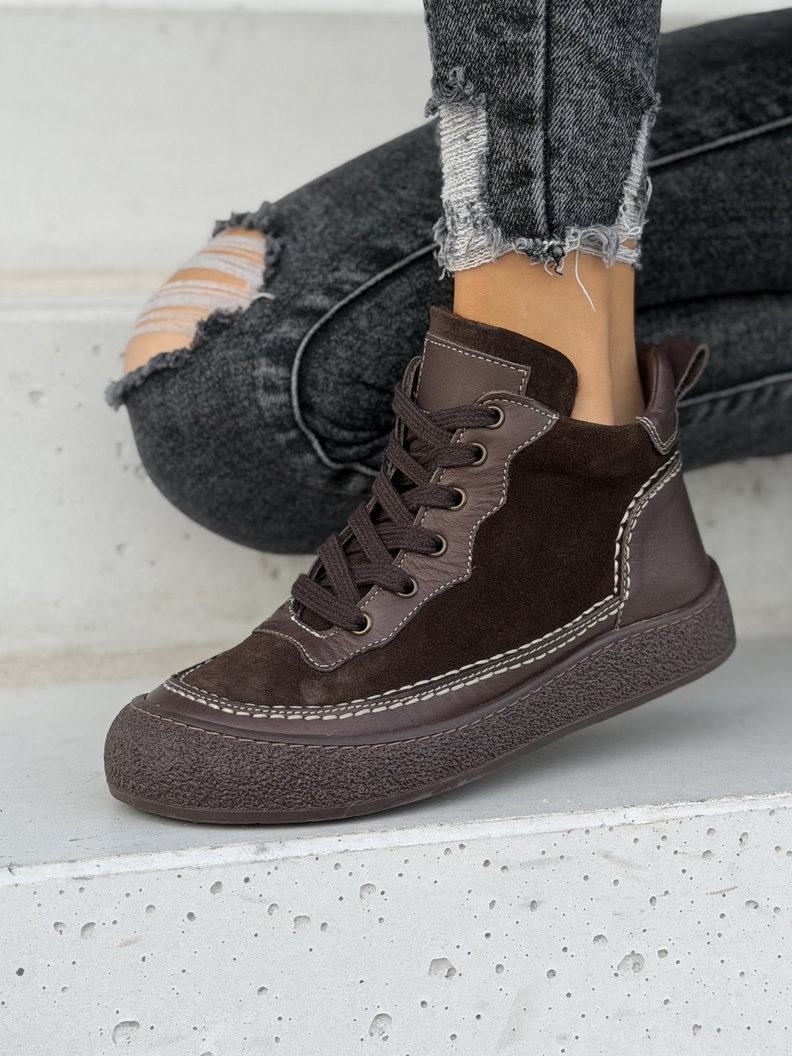 Skórane ocieplane sportowe botki BAREFOOT NORVELA CHOCO - obrazek 4