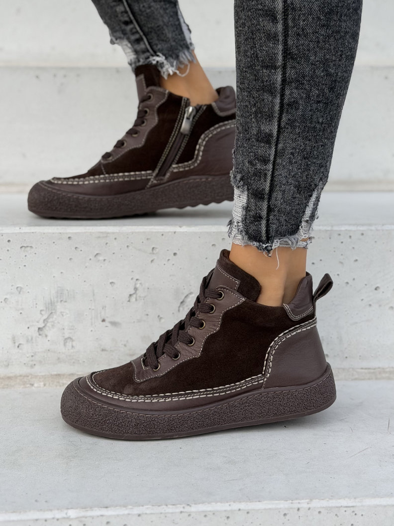Skórane ocieplane sportowe botki BAREFOOT NORVELA CHOCO - obrazek 3