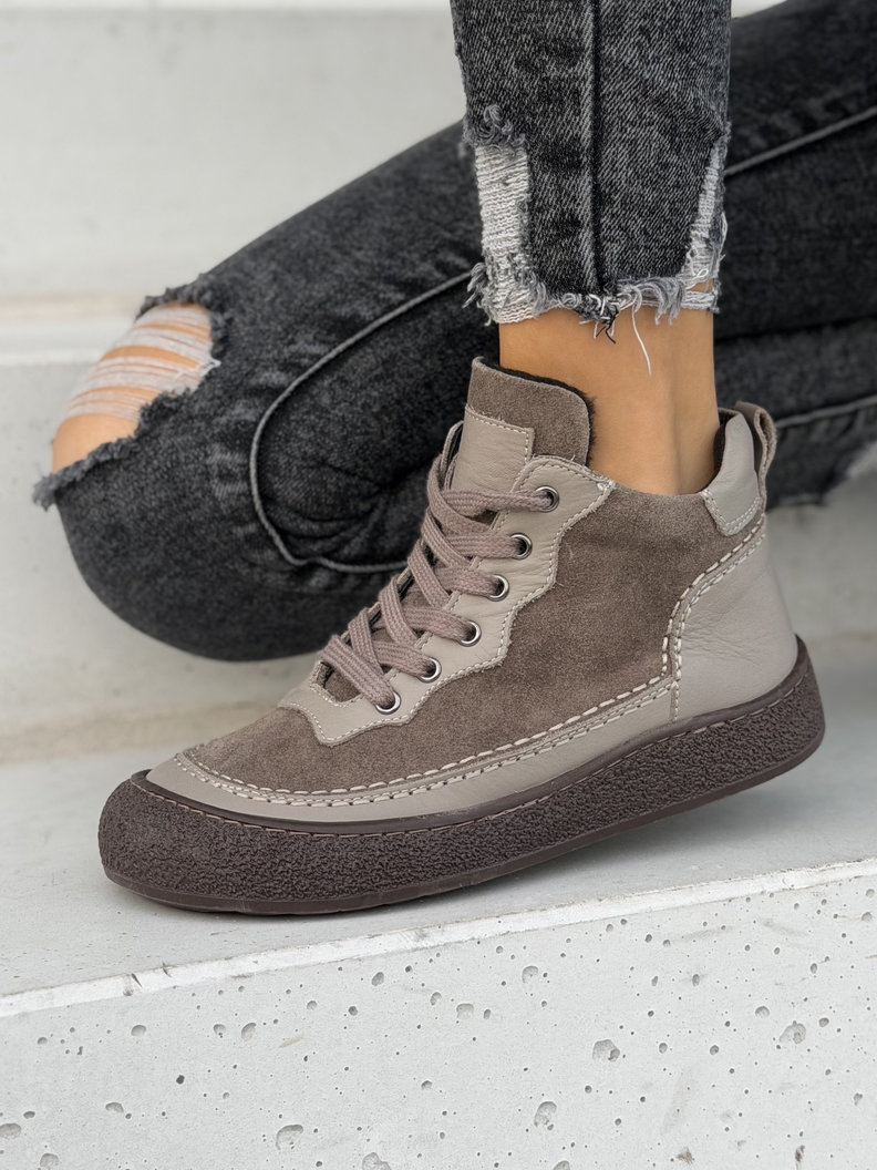 Skórane ocieplane sportowe botki BAREFOOT NORVELA TAUPE - obrazek 5