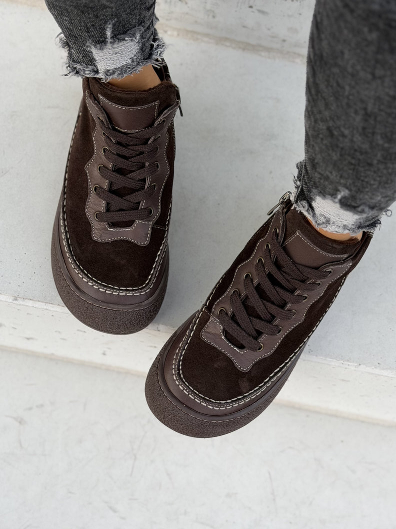 Skórane ocieplane sportowe botki BAREFOOT NORVELA CHOCO - obrazek 2