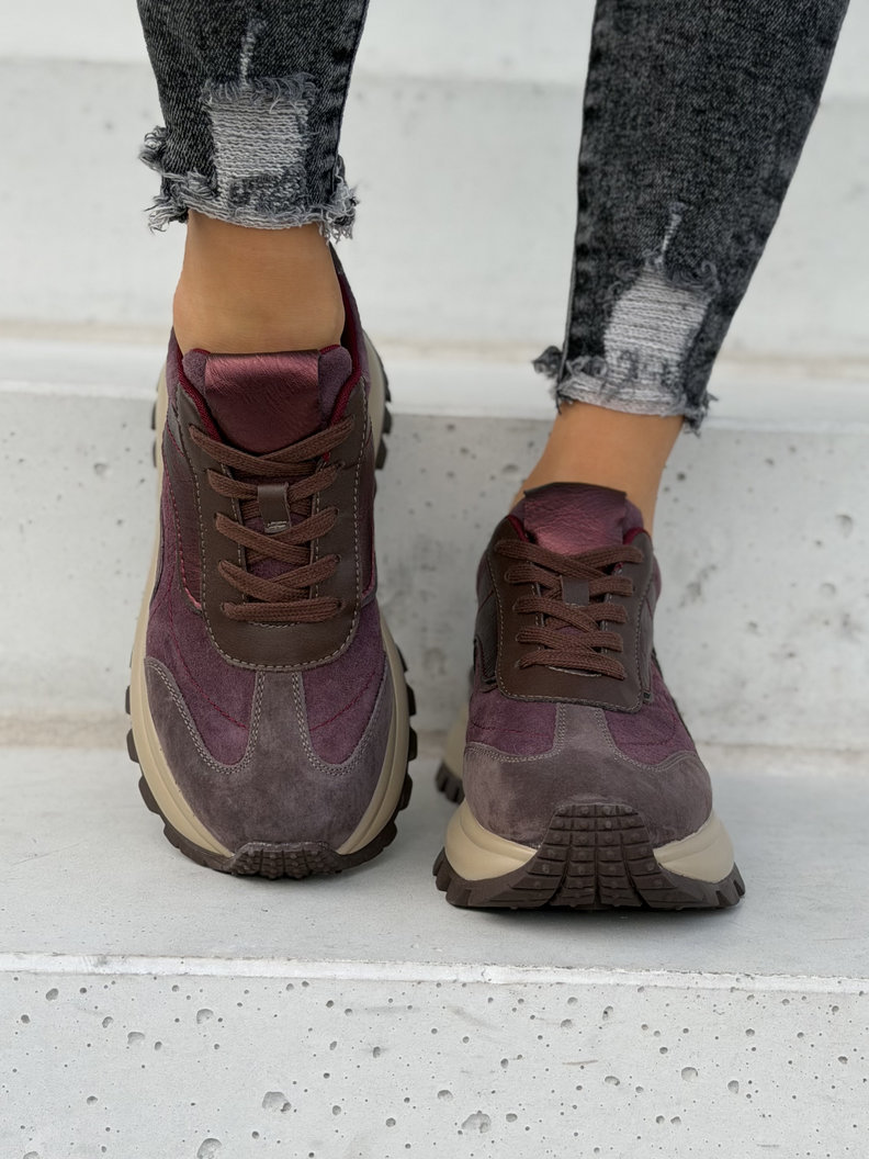 Skórzane lekkie sneakersy BORDEAUX - obrazek 5