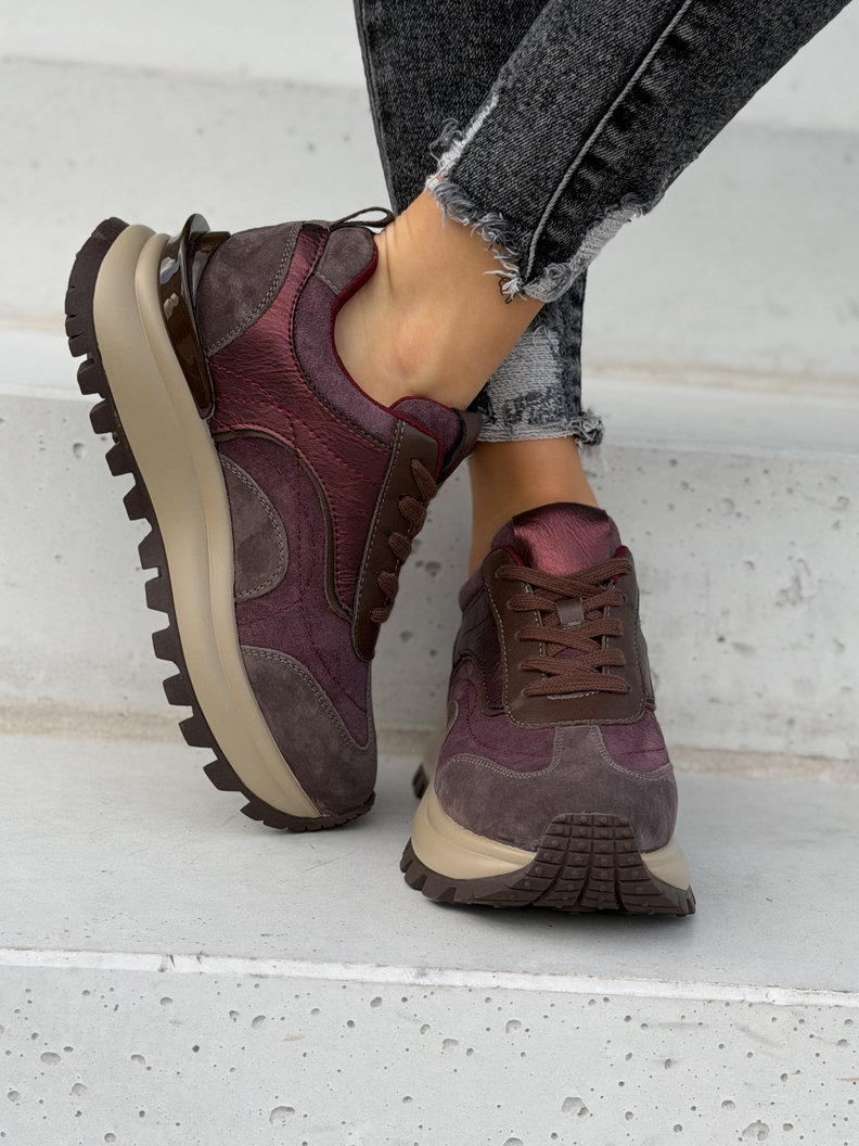 Skórzane lekkie sneakersy BORDEAUX - obrazek 2