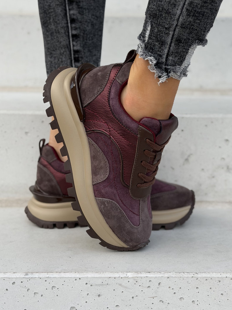 Skórzane lekkie sneakersy BORDEAUX - obrazek 3