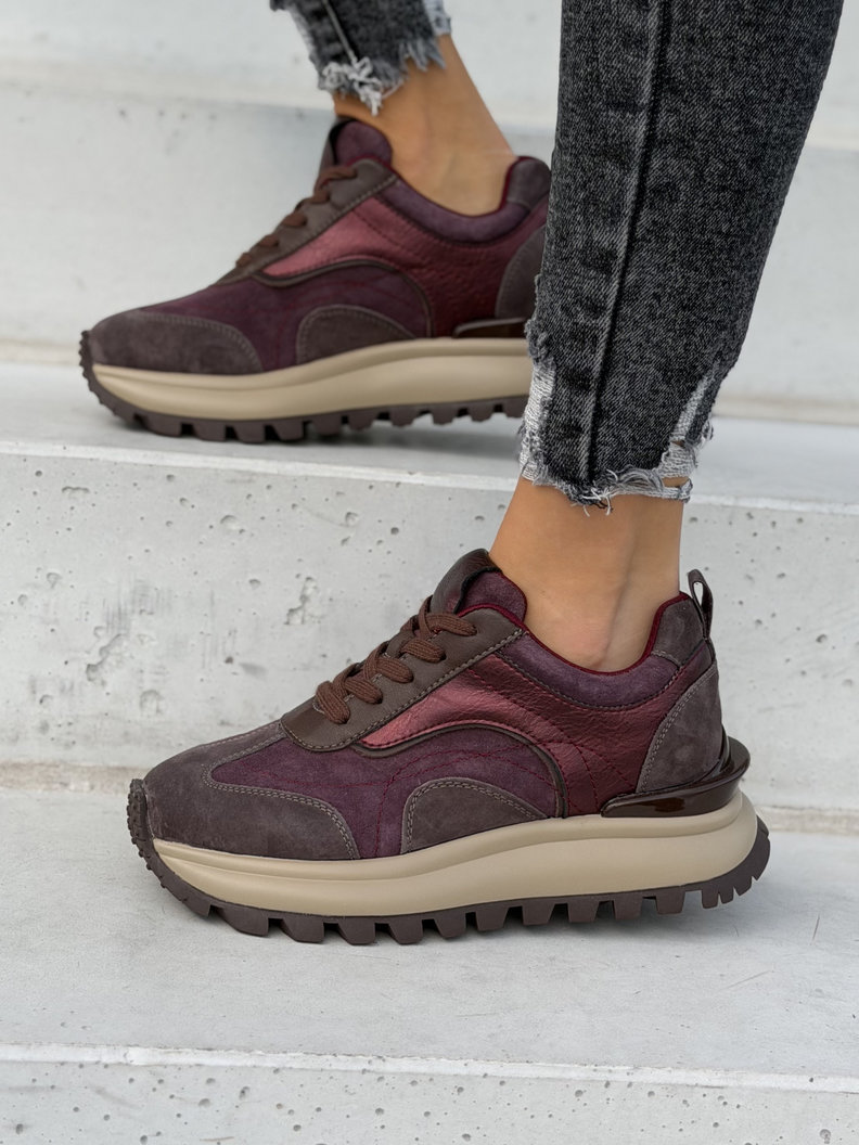 Skórzane lekkie sneakersy BORDEAUX - obrazek 4