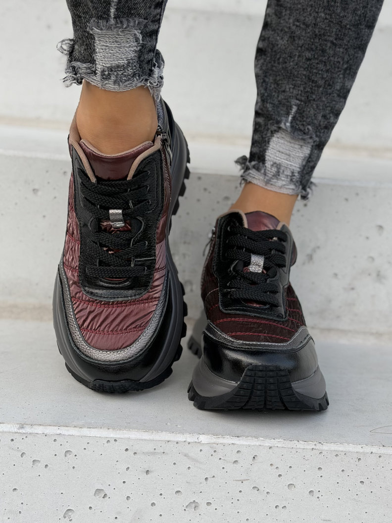 Skórzane lekkie sneakersy VESSA BLACK BORDO - obrazek 6