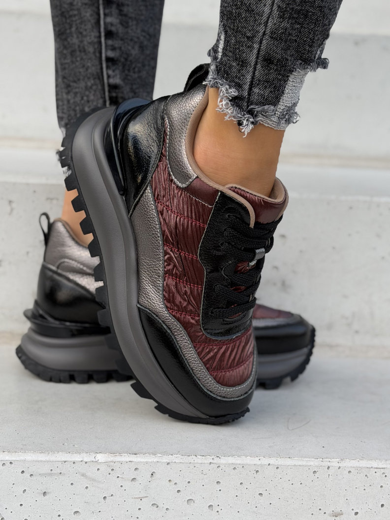 Skórzane lekkie sneakersy VESSA BLACK BORDO - obrazek 3