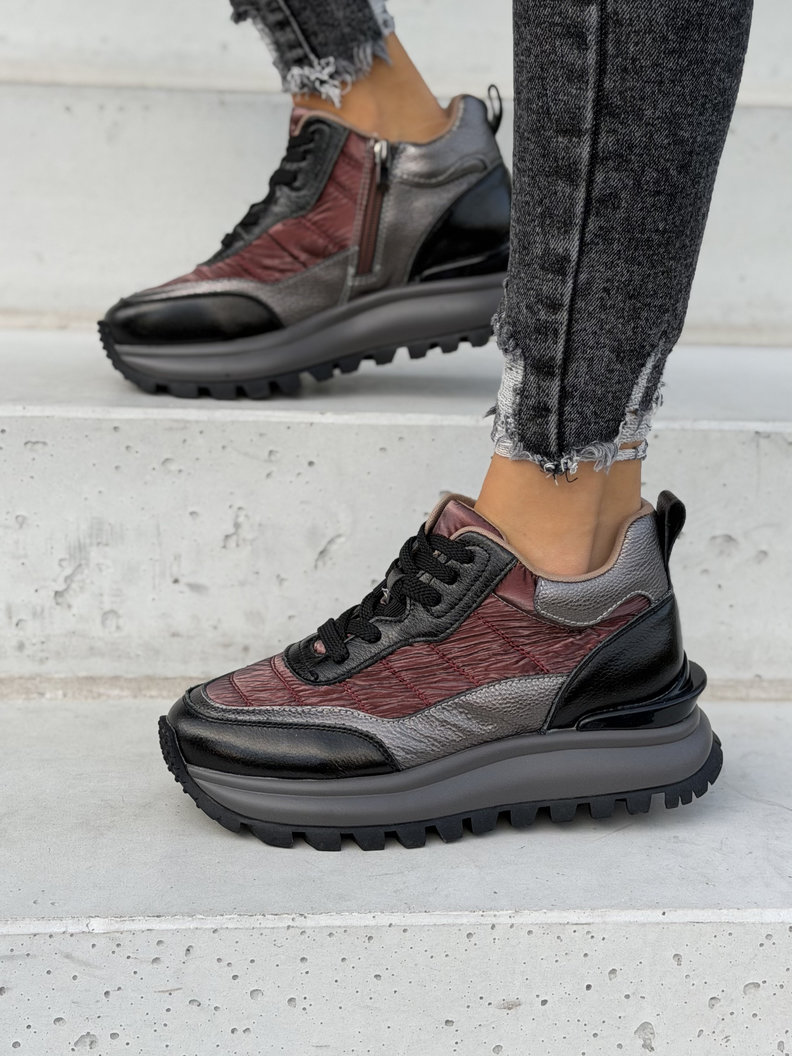 Skórzane lekkie sneakersy VESSA BLACK BORDO - obrazek 4